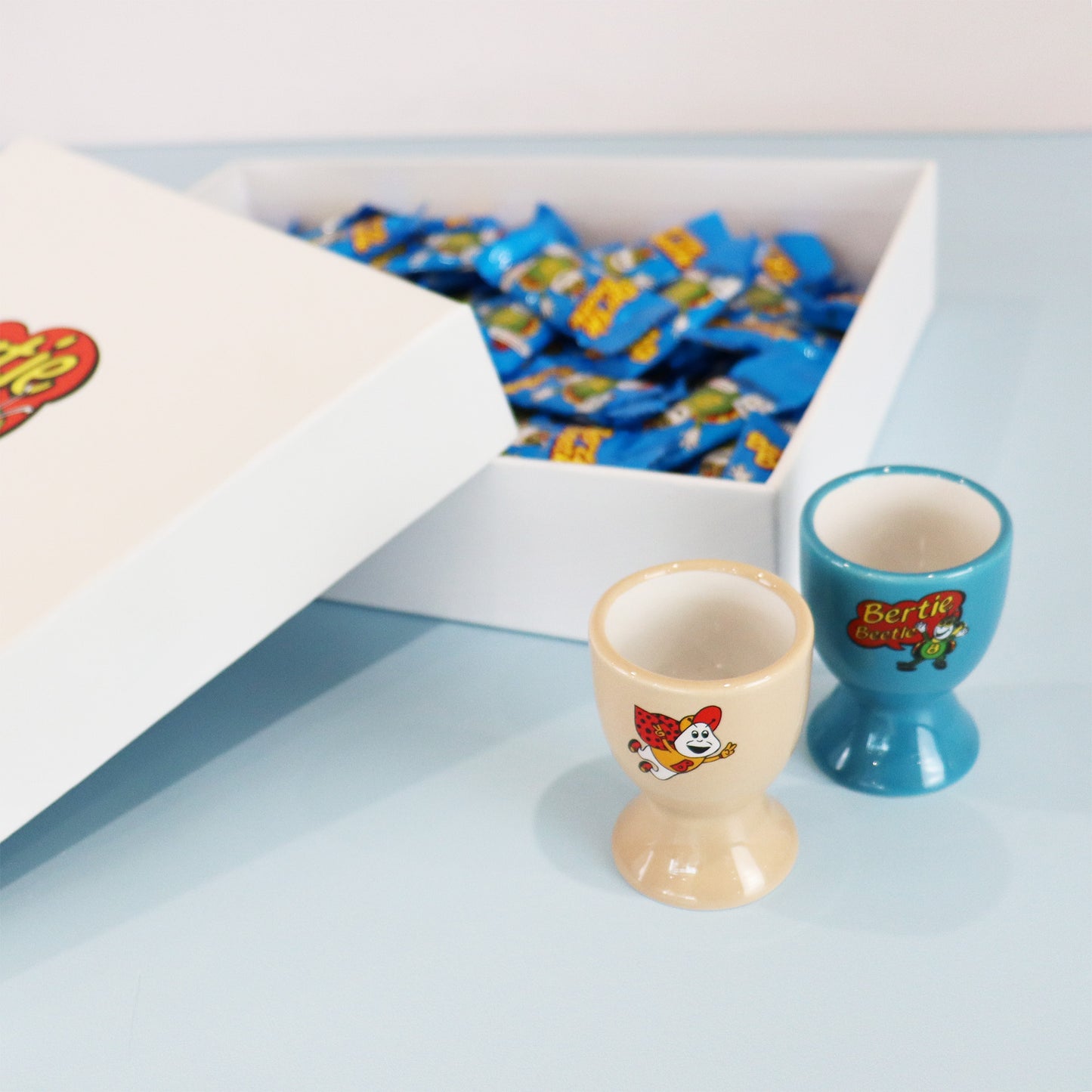 Bertie Beetle Bounty Box - 100 Bertie Beetle chocolates in a gift box with Ceramic Egg Cup Set