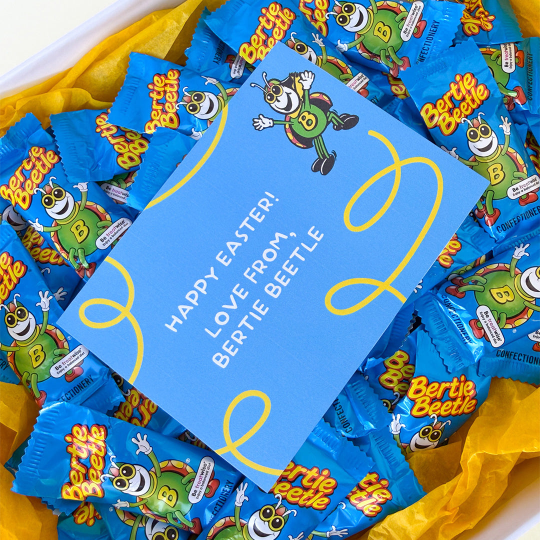 Bertie Beetle Easter Bounty Box - 75x Bertie Beetle Chocolates in a Gift Box with an EXCLUSIVE Bertie Beetle Easter Card
