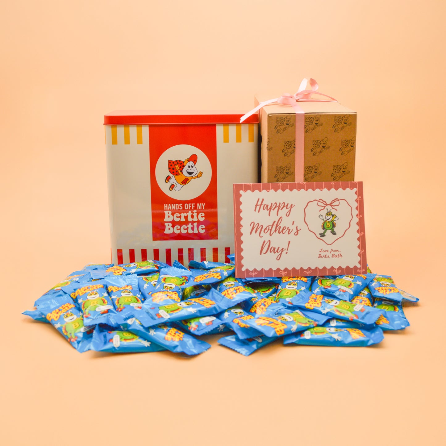 Bertie Beetle Mother’s Day Sweet Treat Tin - 50x Bertie Beetle Chocolates in a Retro Tin with an EXCLUSIVE Bertie Beetle Mother's Day Card