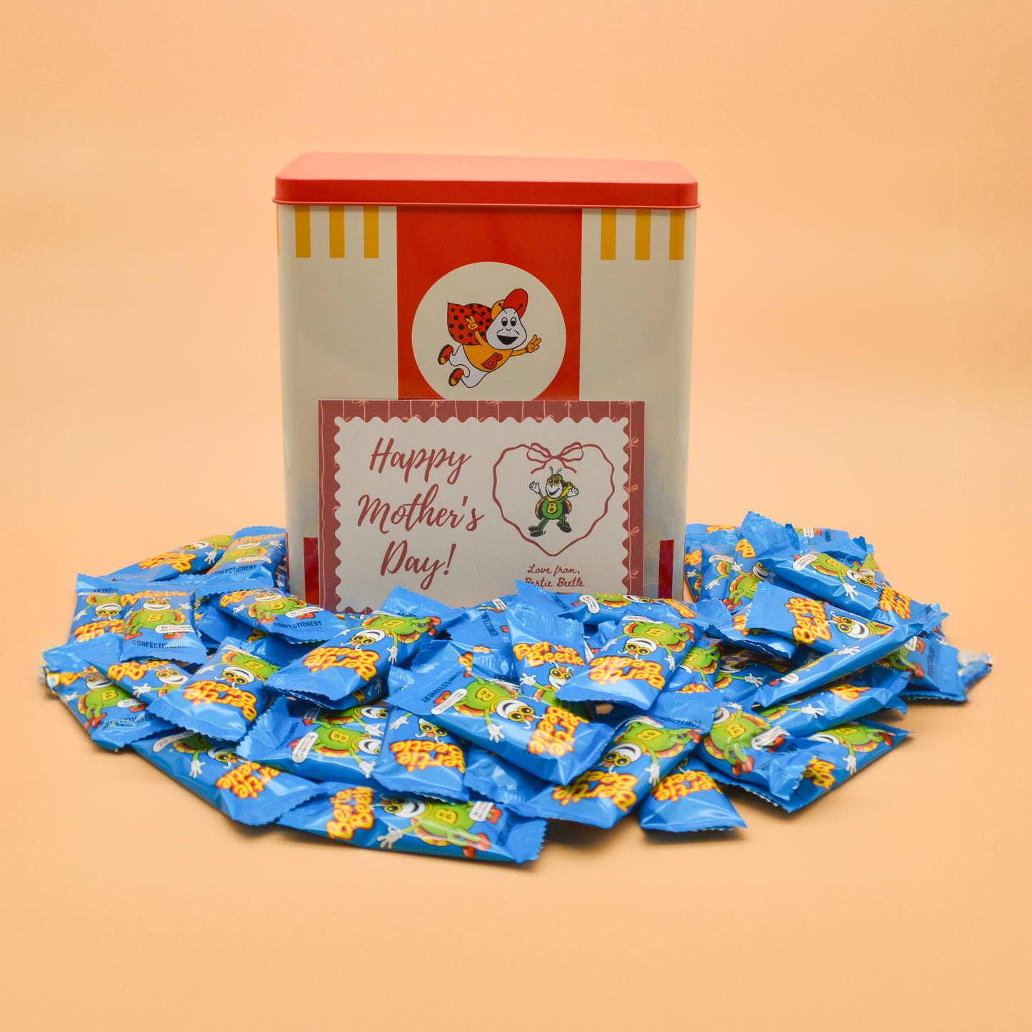 Bertie Beetle Mother’s Day Sweet Treat Tin - 50x Bertie Beetle Chocolates in a Retro Tin with an EXCLUSIVE Bertie Beetle Mother's Day Card