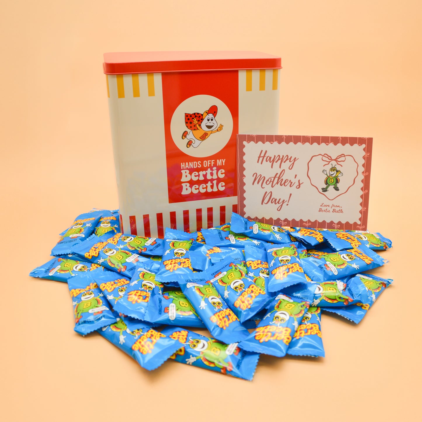 Bertie Beetle Mother’s Day Sweet Treat Tin - 50x Bertie Beetle Chocolates in a Retro Tin with an EXCLUSIVE Bertie Beetle Mother's Day Card