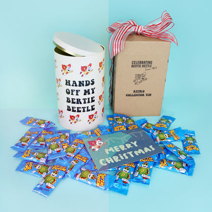 Bertie Beetle Christmas Tin - 30 Bertie Beetle Chocolates + Ribbon + Card