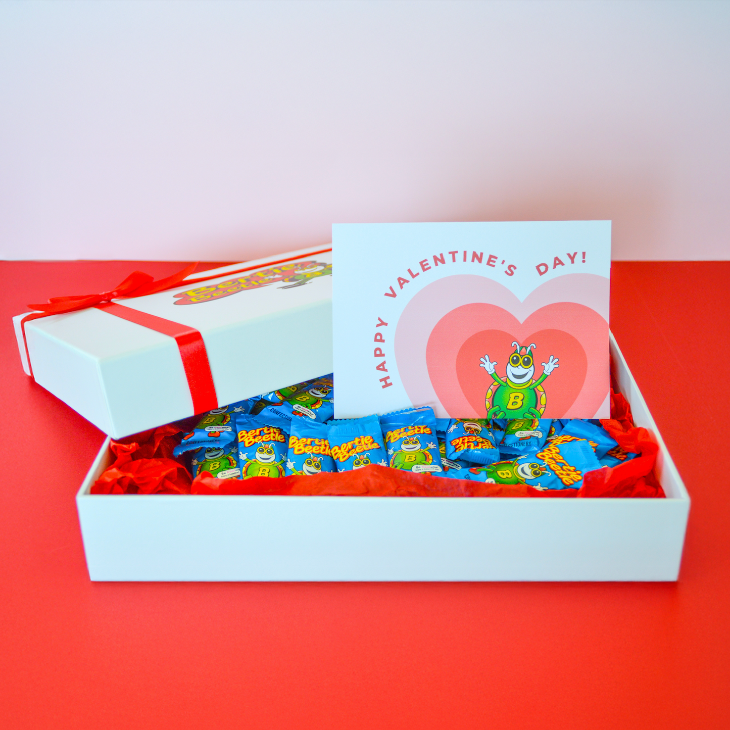 Bertie Beetle Valentines Day Bounty Box - 75x Bertie Beetle Chocolates in a Gift Box with an EXCLUSIVE Bertie Beetle Valentines Day Card