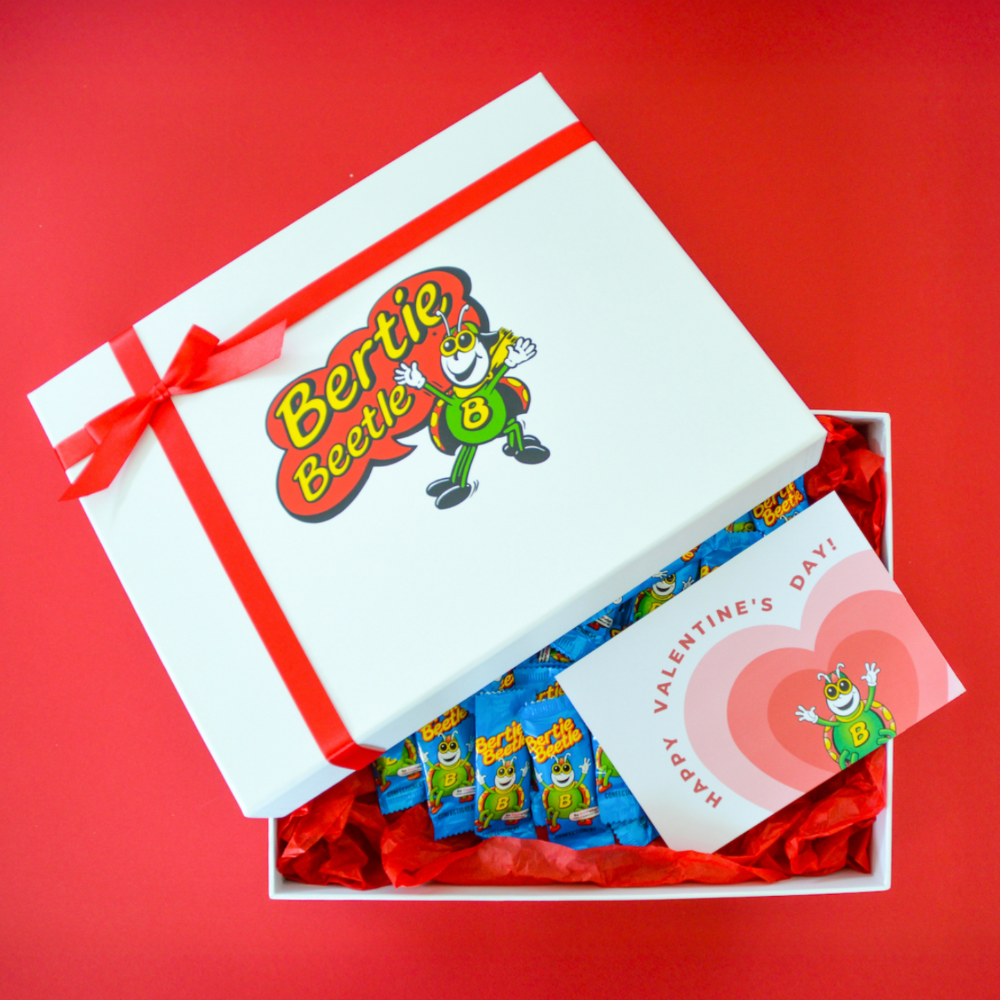 Bertie Beetle Valentines Day Bounty Box - 75x Bertie Beetle Chocolates in a Gift Box with an EXCLUSIVE Bertie Beetle Valentines Day Card